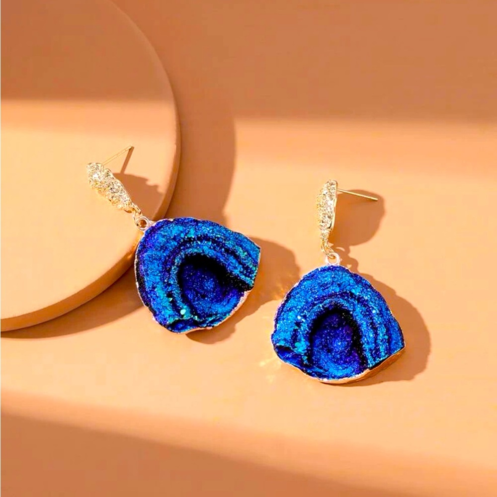 💫DRUZY Blue & Gold Drop Earrings ! New !